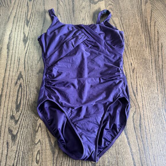 Lands End Womens Purple One Piece Underwire Slimming Swim Suit Size 14 DDD - Picture 1 of 9